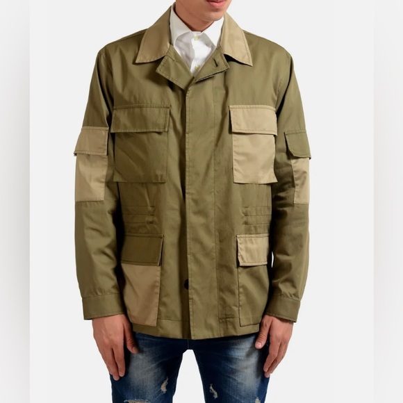 Marc Jacobs Men Olive Green Color Block Twill SafariJacket Long Sleeve